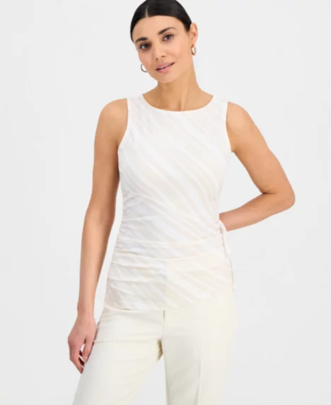 Petite Sleeveless Side-Tie Top - Soft Cream Stripe