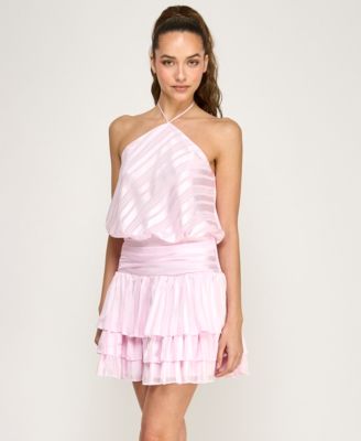 Juniors' Halter Stripe Chiffon Dress