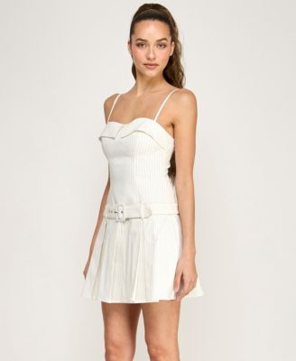 Juniors' Spaghetti Strap Stripe Belted Dress