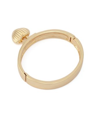 Gold Fluted Heart Charm Bangle Bracelet