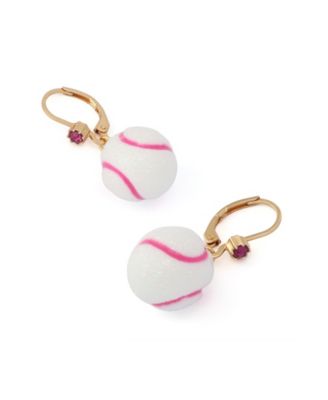 White Baseball Drop Earrings