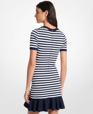 Women's Stripe Flare Crew Neck Mini Dress
