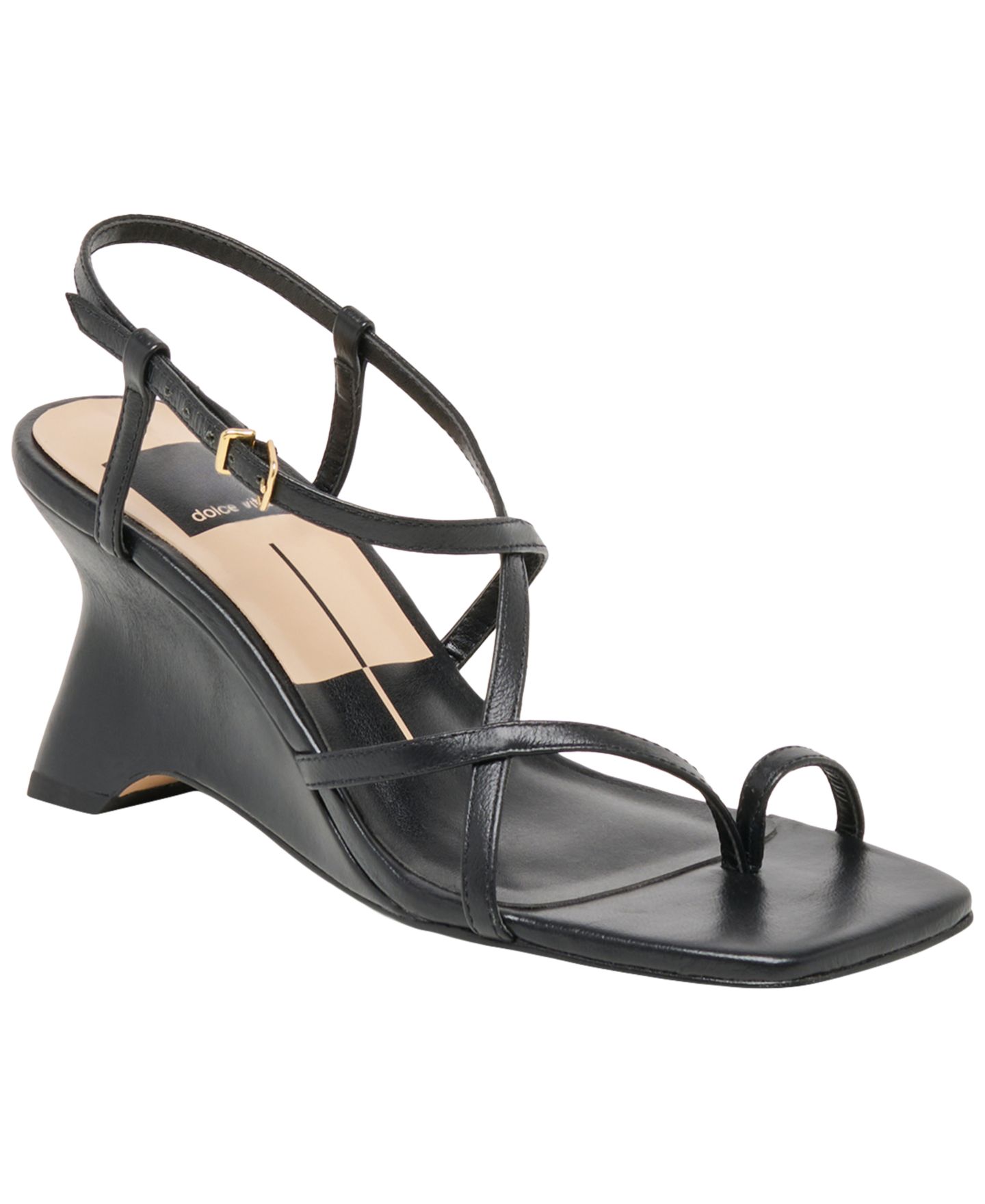 Женские сандалии Dolce Vita Aylee Toe-Ring Strappy Sculpted Wedge, цвет: Чёрный кожаный — фото 1