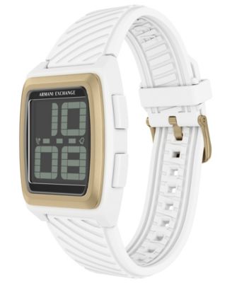 Armani Exchange Men's LCD White Silicone Watch, 42mm