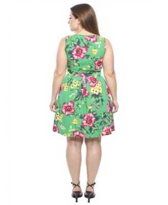 Plus Size Floral Pleated Pocket Skater Dress
