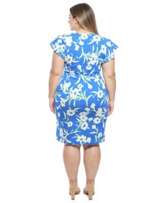 Plus Size Floral Flutter Sleeve Faux Wrap Dress