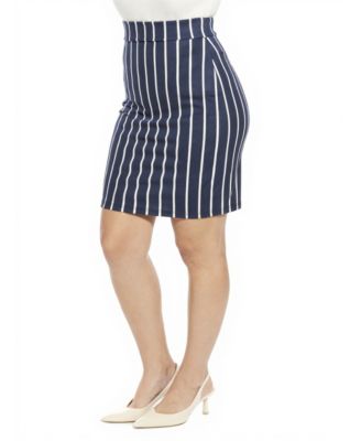 Plus Size Striped Elastic Waist Pencil Skirt
