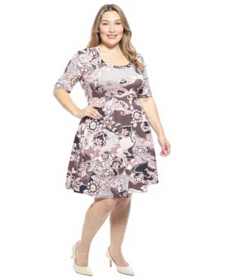 Plus Size Paisley Scoop Neck Elbow Sleeve Dress