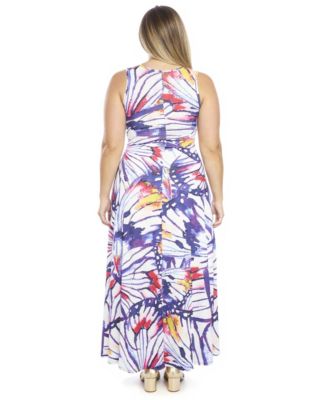 Plus Size Butterfly Scoop Neck A-Line Maxi Dress