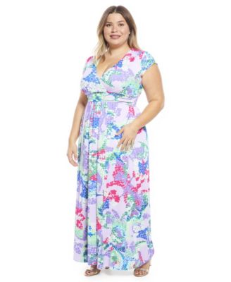 Plus Size Cap-Sleeve Side Slit Pocket Maxi Dress