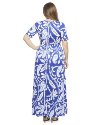 Plus Size Paisley Elbow Sleeve A-Line Maxi Dress