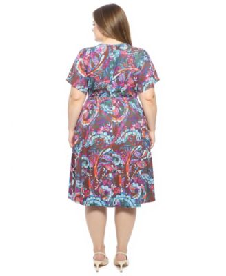 Plus Size Abstract Dolman Sleeve Twist Front Dress