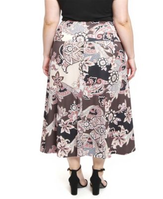 Plus Size Paisley Elastic Waist A-Line Skirt