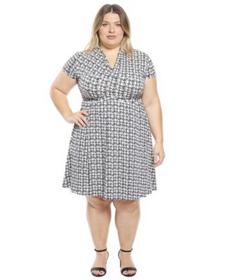 Plus Size Geometric Faux Wrap A-Line Dress
