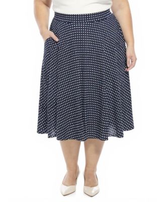 Plus Size Polka Dot Pocket A-Line Skirt