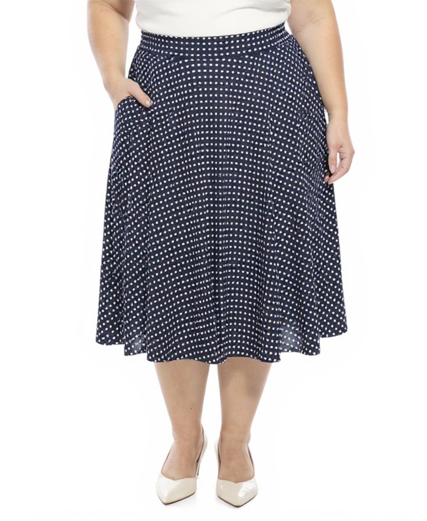 Женская юбка 24seven Comfort Apparel Plus Size Polka Dot Pocket A-Line, цвет: Синий разноцветный — фото 1