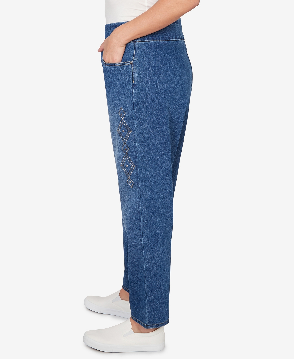 Alfred Dunner Plus Austin Geometric Heat Set Super Stretch Denim Short Length Jeans