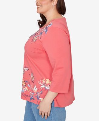 Plus Size Austin Asymmetric Etched Floral Knit Top