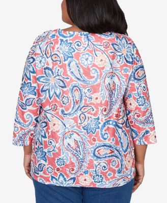 Plus Size Austin Embellished Paisley Floral Crew Neck Top