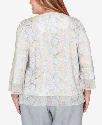 Plus Size Al Fresco Python Printed Knit Flutter Sleeve Top