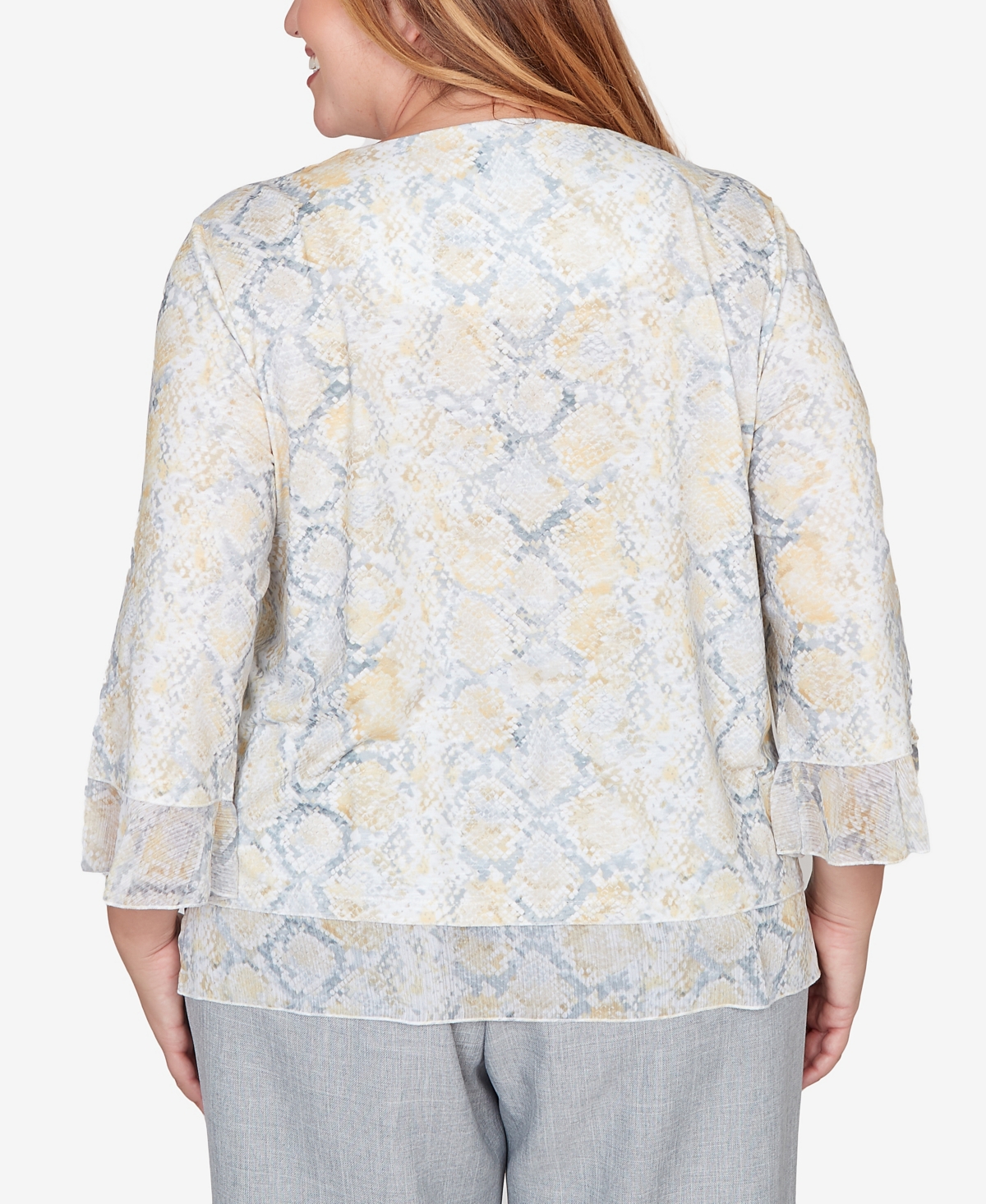 Alfred Dunner Plus Al Fresco Python Printed Knit Flutter Sleeve Top