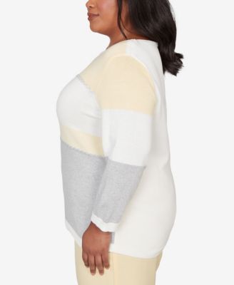 Plus Size Al Fresco Ribbed Colorblock Jewel Neck Sweater