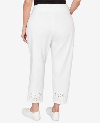 Plus Size Mykonos Geometric Embroidered Super Stretch Denim Ankle Pants