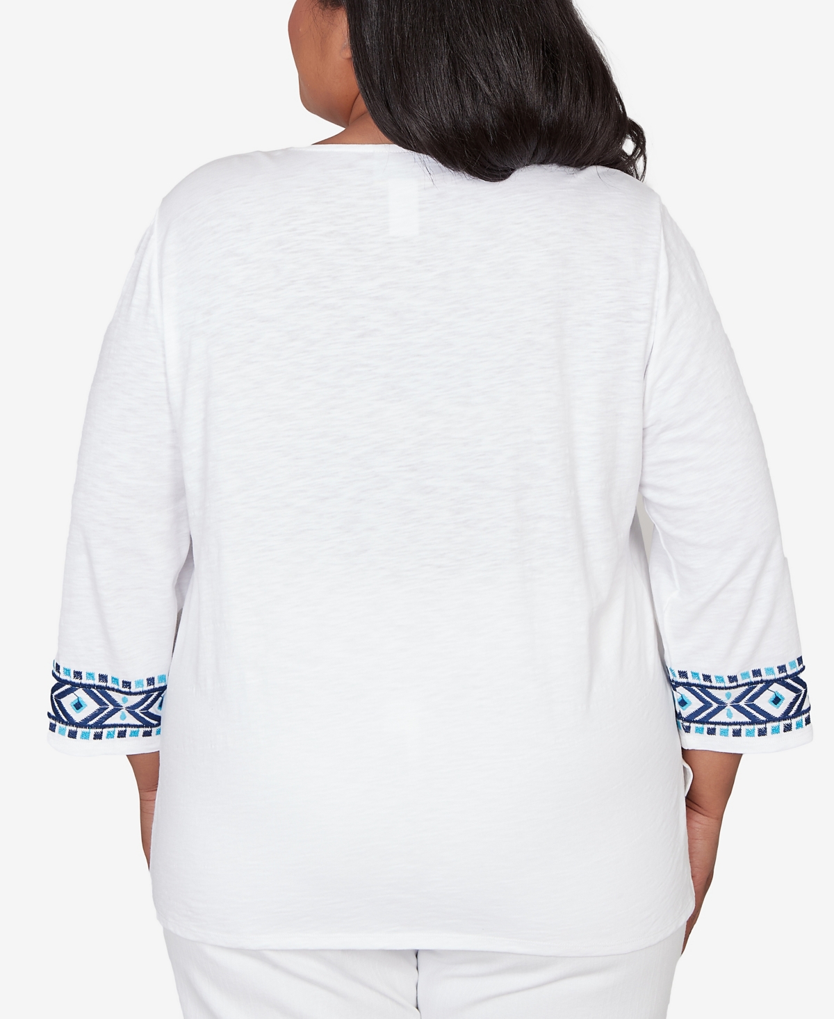 Alfred Dunner Plus Mykonos Scroll Embroidered V Neck Top