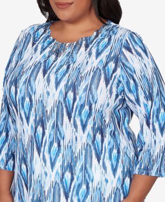 Plus Size Mykonos Ikat Embellished Neck Top