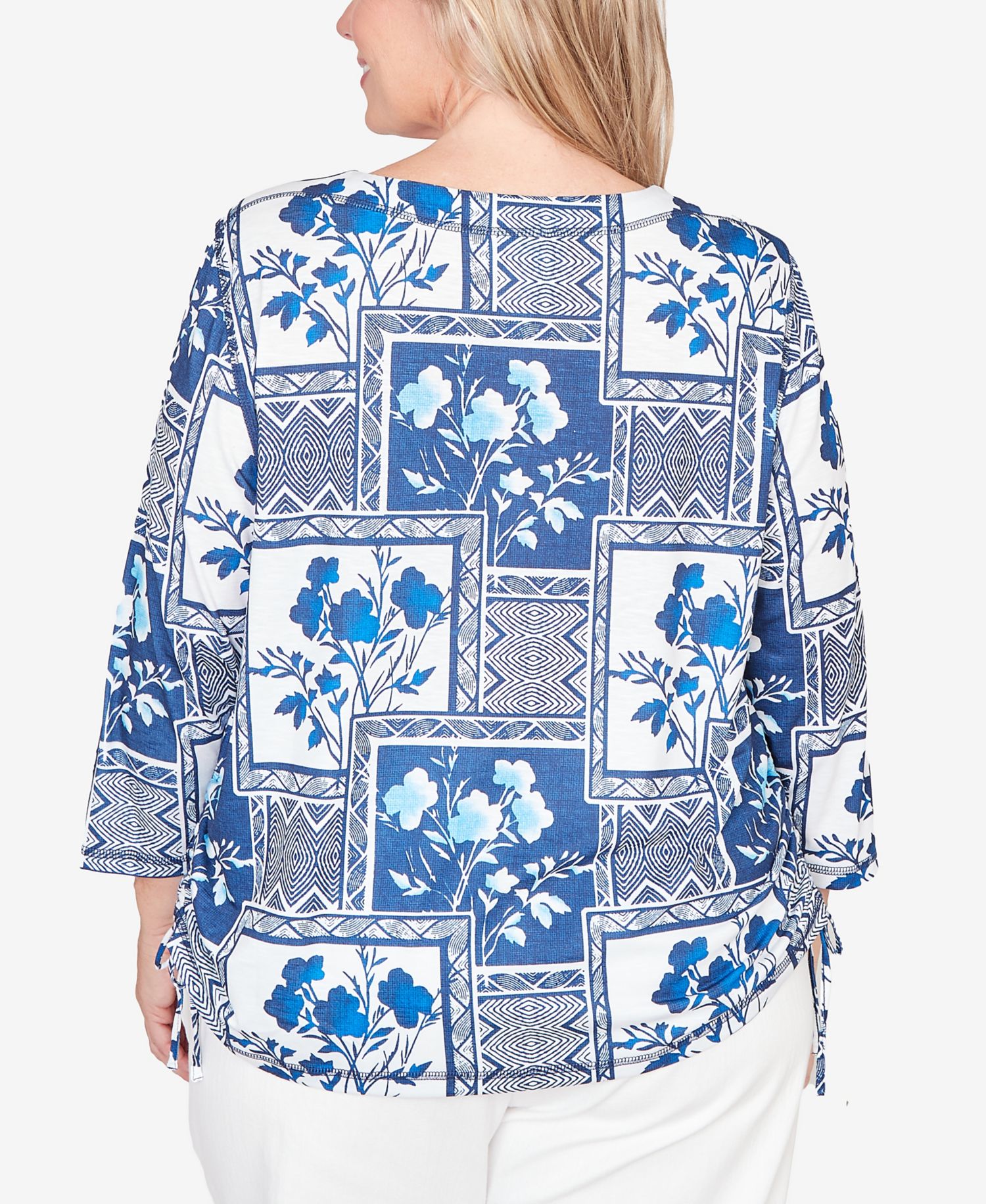 Plus Size Mykonos Framed Floral Ruched Side Tie Top
