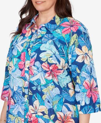 Plus Size The Royal Treatment Tropical Eyelet Button Down Top