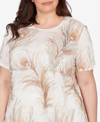 Plus Size Natural Wonder Feather Print Short sleeve T-shirt