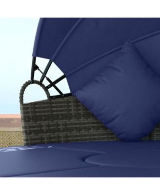 Daybed Patio Furniture Set, Chairs, Sofa, Table Ottoman, Dark Blue