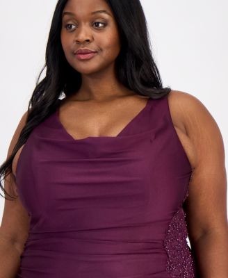 Trendy Plus Size Satin Drape-Neck Gown