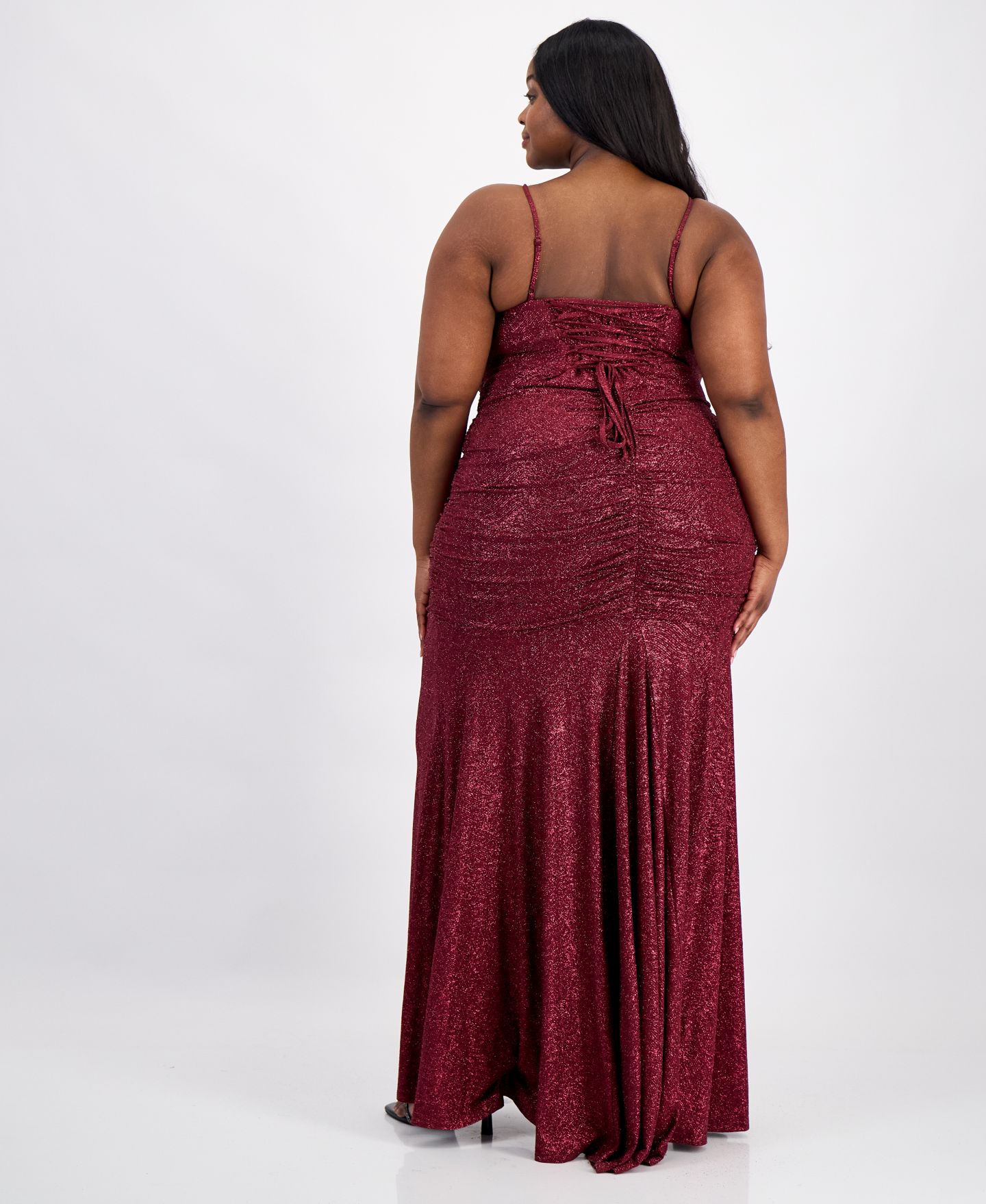 Женские платья Emerald Sundae Trendy Plus Size Glitter-Knit Twist-Front Gown, цвет: Чёрный винный разноцветный — фото 5