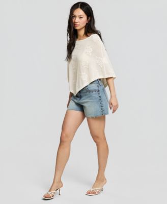 Women's Pointelle Cropped Sweater Poncho