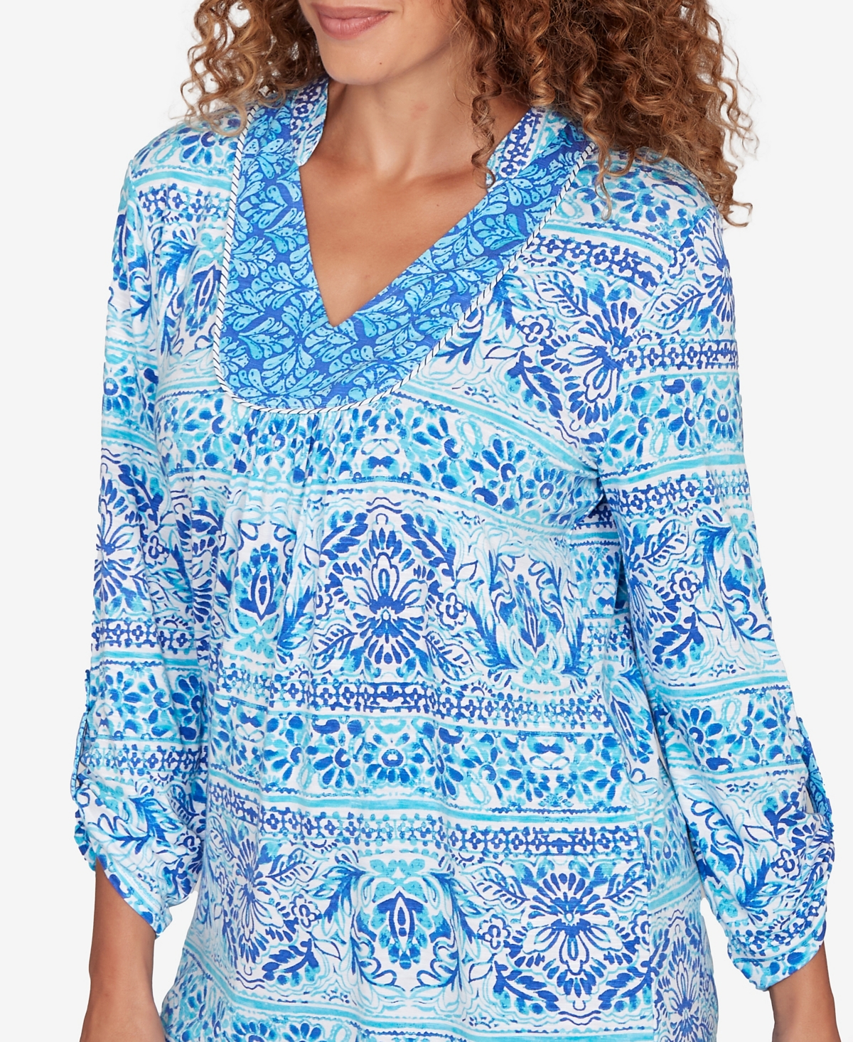 Ruby Rd. Petite Woodblock Twin Printed Knit Top