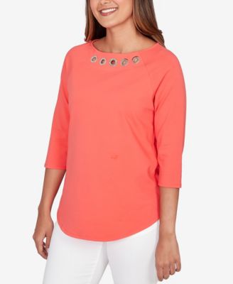 Petite Grommet Neck Solid Knit Top
