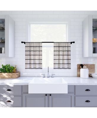 Twill Stripe Anti-Dust Linen Blend Sheer Cafe Curtain