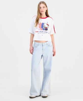 Juniors' Embroidered Wide-Leg Jeans