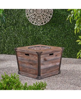 32 Inch W 24 Inch H Square Concrete Gas Fire Pit Brown Wood Pattern 40000 BTU Tank Inside