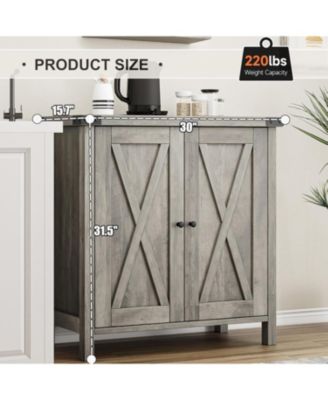 Farmhouse Sideboard Buffet Cabinet, Rustic Modern Storage with Adjustable Shelves, 2 Barn Doors, Multi-Functional Coffee Bar, Kitchen Organizer