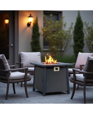 28 Inch Iron Square Propane Fire Pit Table 50000 BTU Adjustable Flame Multi Purpose Outdoor Patio Table