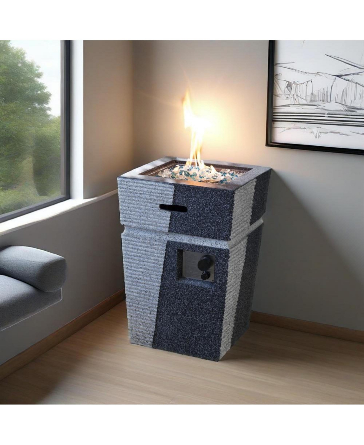 Flynama 20 Inch 40000 Btu Square Propane Gas Fire Pit Table Light Grey Blue Concrete for Patio Deck Garden Backyard