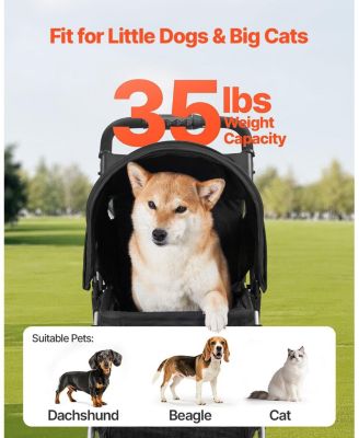 Pet Stroller 35 LB Foldable 3-Wheel Dog Stroller with Cup Holders