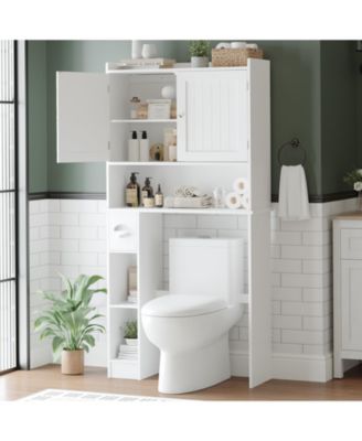 65.4" h Bathroom Organizer with Double Doors, Adjustable Shelves, for Small Bathrooms