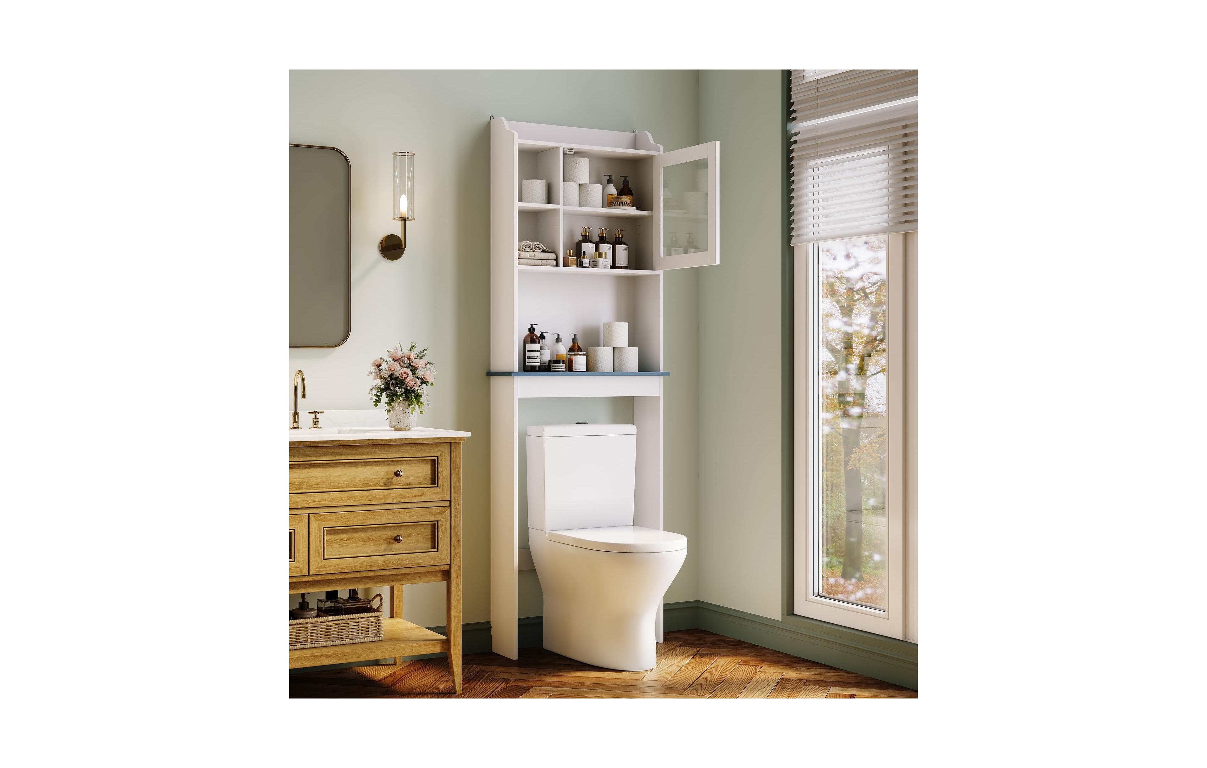 Homfan 68.5" h Bathroom Organizer Space Saver Over Toilet, Wood Rack for Bathroom, Restroom