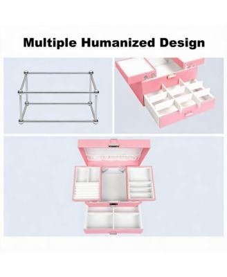 3-Layer Jewelry Organizer Box for Women - Large Capacity, PU Leather, Space-Saving
