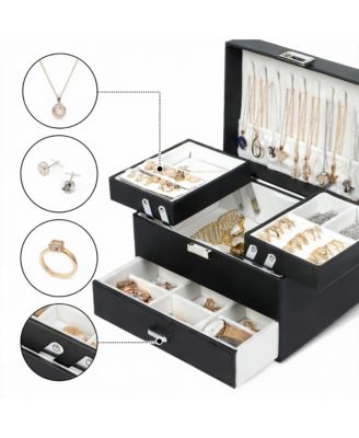 3-Layer Jewelry Organizer Box for Women - Large Capacity, PU Leather, Space-Saving