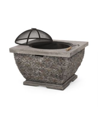 32 Inch MgO Light-Weight Concrete Wood Burning Square Fire Pit Grey for Outdoor Patio Backyard